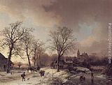 Barend Cornelis Koekkoek Figures in a Winter Landscape painting